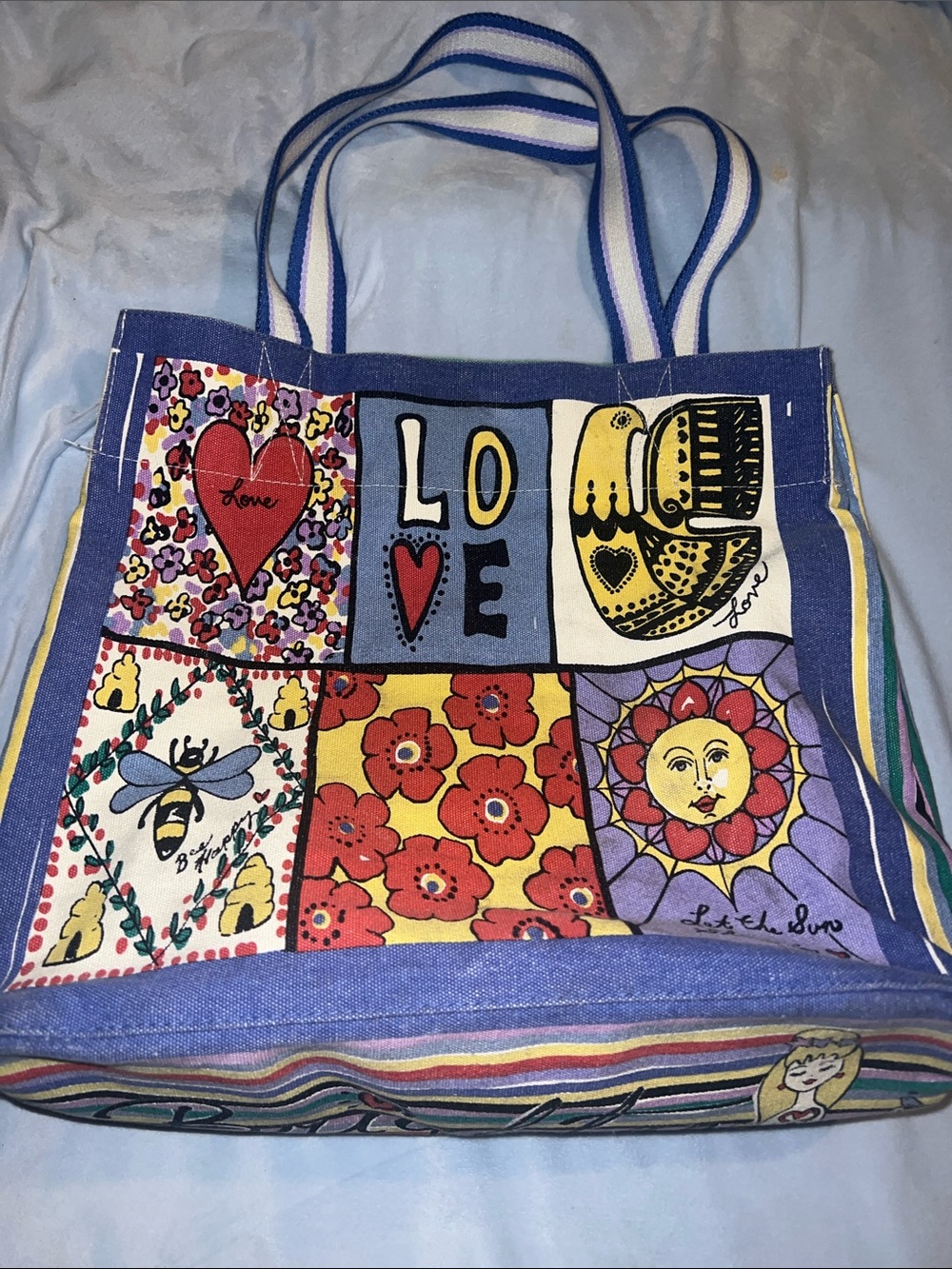 Brighton Multicolor Patchwork Canvas Tote - Blue, Red, Yellow, Purple